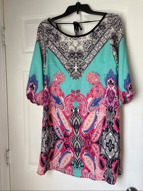 Charlotte Russe Turquoise Pink Paisley Mini Dress